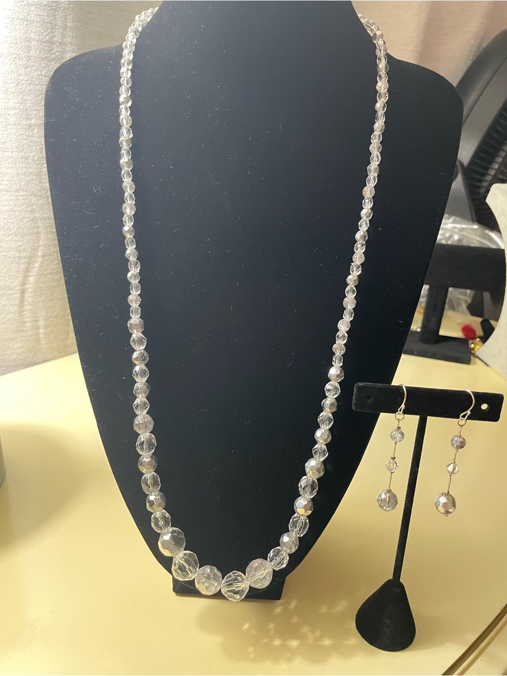 Crystal Bead Necklace and Dangle Earring Set - Clear